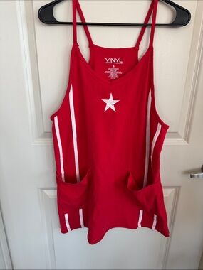 Red Star Cami Dress with Front Pockets
